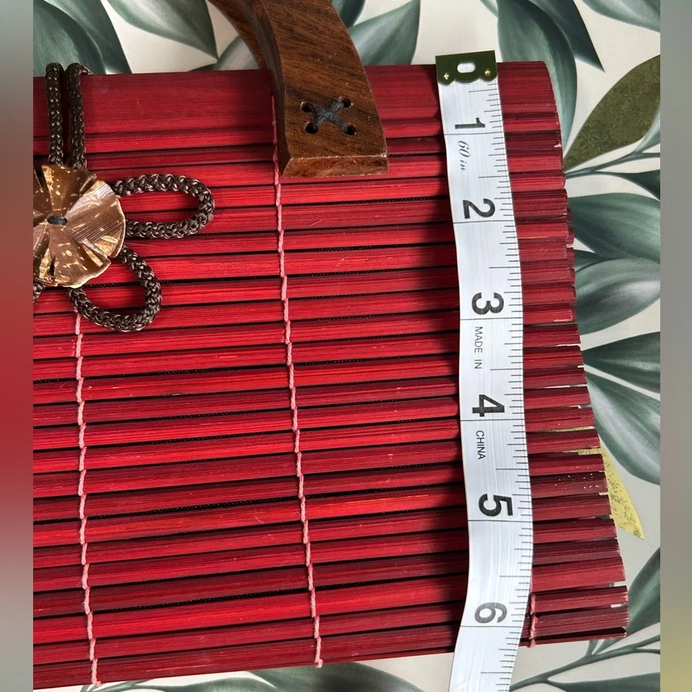 Elegant Red Bamboo Clutch with Wooden Handle
